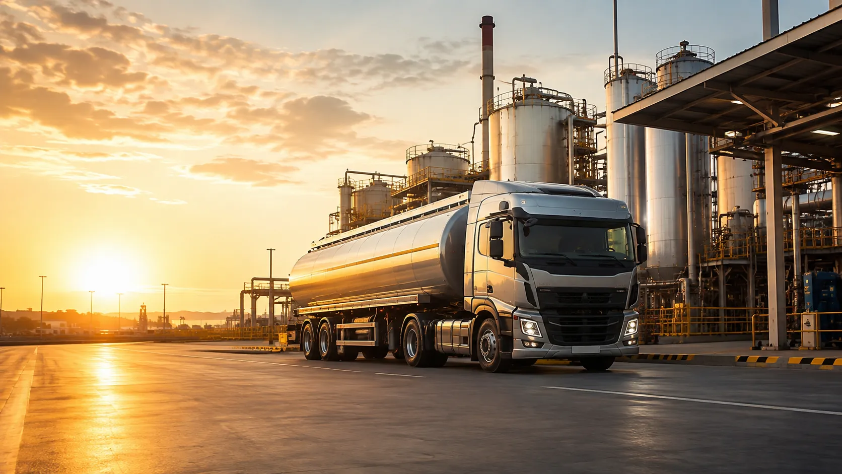 Professional stainless-steel tanker at an industrial bio-energy facility