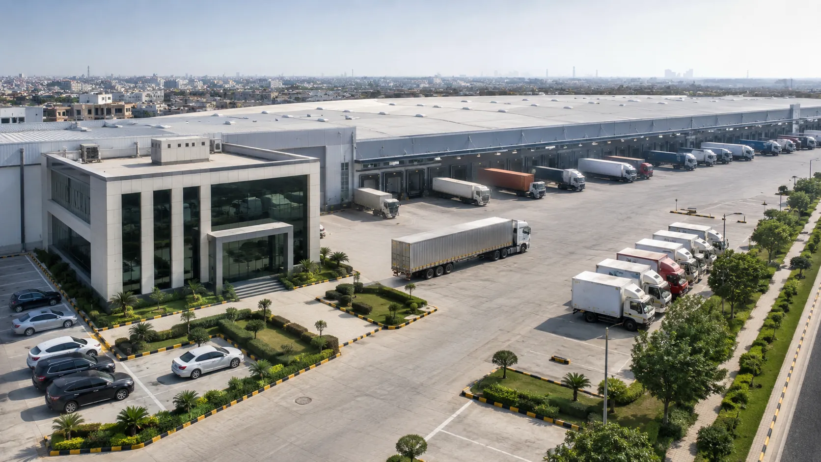 Large modern logistics campus and distribution network representing future supply-chain scale
