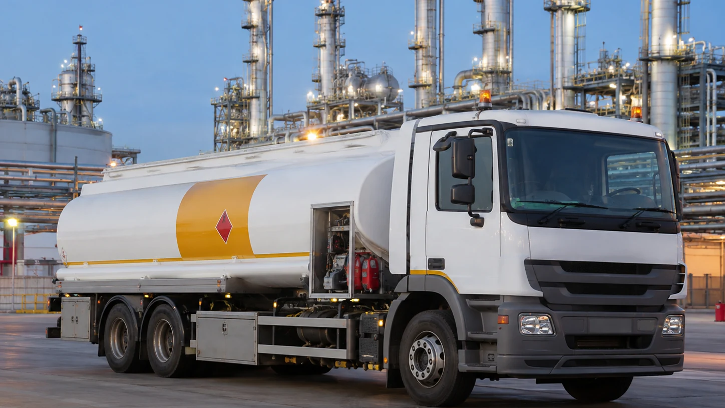 Proper petroleum fuel delivery tanker at a refinery and industrial fuel facility